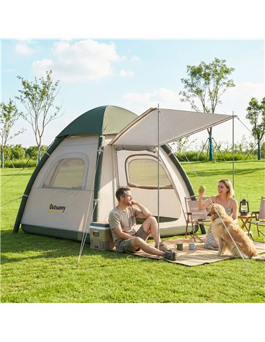 Outsunny Inflatable Camping Tent with Rainfly, 3 Man Air Tent 3000mm Waterproof Blow Up Tents, Beige