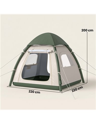 Outsunny Inflatable Camping Tent with Rainfly, 3 Man Air Tent 3000mm Waterproof Blow Up Tents, Beige