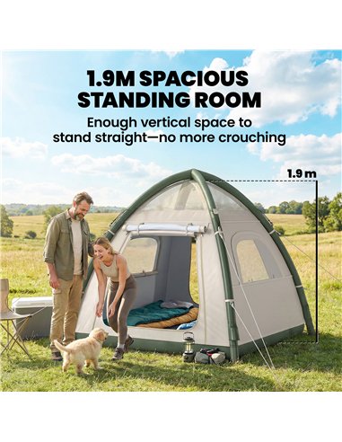 Outsunny Inflatable Camping Tent with Rainfly, 3 Man Air Tent 3000mm Waterproof Blow Up Tents, Beige