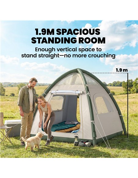 Outsunny Inflatable Camping Tent with Rainfly, 3 Man Air Tent 3000mm Waterproof Blow Up Tents, Beige - pic 187523 | FastDaddyshop