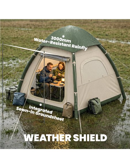 Outsunny Inflatable Camping Tent with Rainfly, 3 Man Air Tent 3000mm Waterproof Blow Up Tents, Beige - pic 187524 | FastDaddyshop