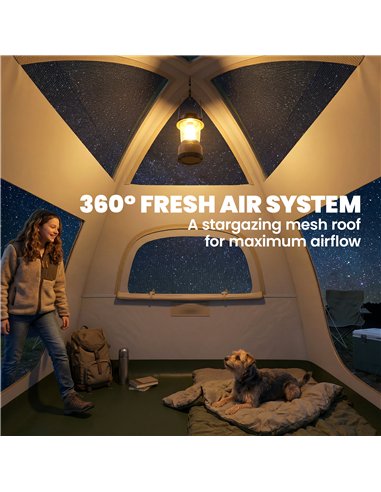 Outsunny Inflatable Camping Tent with Rainfly, 3 Man Air Tent 3000mm Waterproof Blow Up Tents, Beige