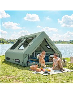 Outsunny Inflatable Camping Tent, 4 Season Hot Tent 10000mm Waterproof with Chimney Opening, Sky Light and Air Pump, Green 2
