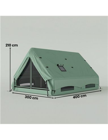 Outsunny Inflatable Camping Tent, 4 Season Hot Tent 10000mm Waterproof with Chimney Opening, Sky Light and Air Pump, Green