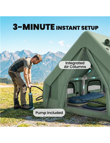Outsunny Inflatable Camping Tent, 4 Season Hot Tent 10000mm Waterproof with Chimney Opening, Sky Light and Air Pump, Green - pic 187531 | FastDaddyshop