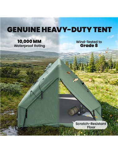 Outsunny Inflatable Camping Tent, 4 Season Hot Tent 10000mm Waterproof with Chimney Opening, Sky Light and Air Pump, Green