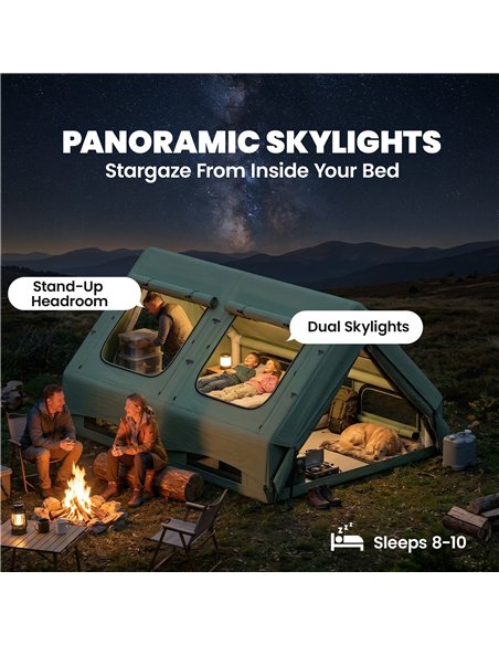 Outsunny Inflatable Camping Tent, 4 Season Hot Tent 10000mm Waterproof with Chimney Opening, Sky Light and Air Pump, Green - pic 187533 | FastDaddyshop