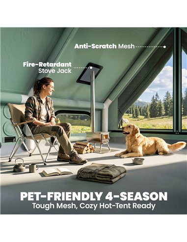 Outsunny Inflatable Camping Tent, 4 Season Hot Tent 10000mm Waterproof with Chimney Opening, Sky Light and Air Pump, Green