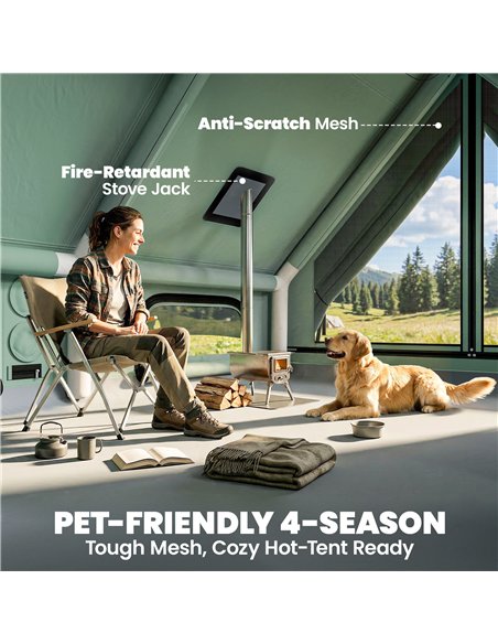 Outsunny Inflatable Camping Tent, 4 Season Hot Tent 10000mm Waterproof with Chimney Opening, Sky Light and Air Pump, Green - pic 187534 | FastDaddyshop