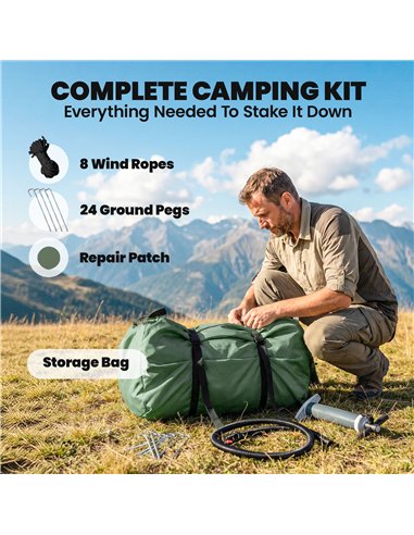 Outsunny Inflatable Camping Tent, 4 Season Hot Tent 10000mm Waterproof with Chimney Opening, Sky Light and Air Pump, Green