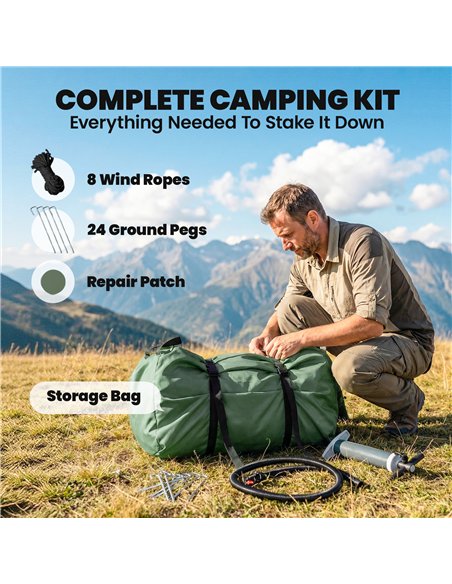 Outsunny Inflatable Camping Tent, 4 Season Hot Tent 10000mm Waterproof with Chimney Opening, Sky Light and Air Pump, Green - pic 187536 | FastDaddyshop