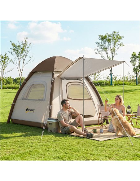 Outsunny Inflatable Camping Tent with Rainfly, 3 Man Air Tent 3000mm Waterproof Blow Up Tents, Cream - pic 187538 | FastDaddyshop