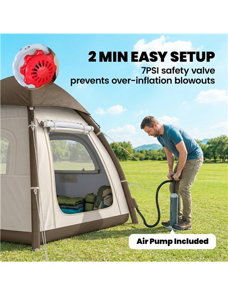 Outsunny Inflatable Camping Tent with Rainfly, 3 Man Air Tent 3000mm Waterproof Blow Up Tents, Cream - pic 187540 | FastDaddyshop