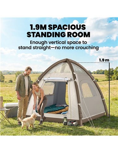 Outsunny Inflatable Camping Tent with Rainfly, 3 Man Air Tent 3000mm Waterproof Blow Up Tents, Cream