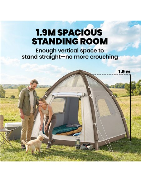 Outsunny Inflatable Camping Tent with Rainfly, 3 Man Air Tent 3000mm Waterproof Blow Up Tents, Cream - pic 187541 | FastDaddyshop