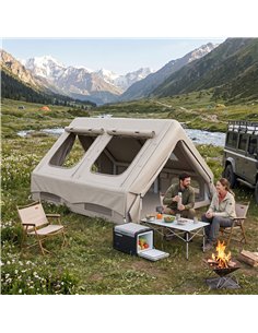 Outsunny Inflatable Camping Tent, 4 Season Hot Tent 10000mm Waterproof with Chimney Opening, Sky Light and Air Pump, Khaki 2