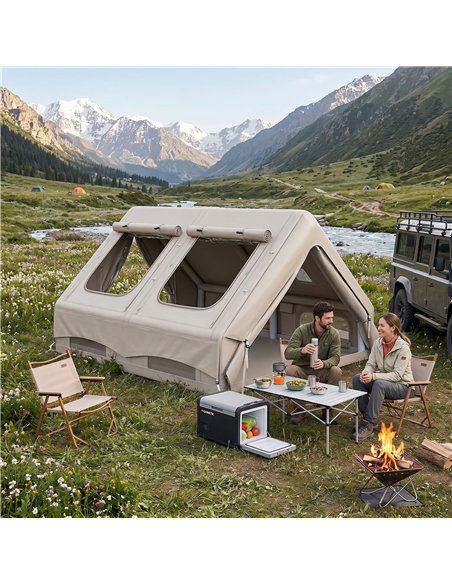 Outsunny Inflatable Camping Tent, 4 Season Hot Tent 10000mm Waterproof with Chimney Opening, Sky Light and Air Pump, Khaki - pic 187547 | FastDaddyshop