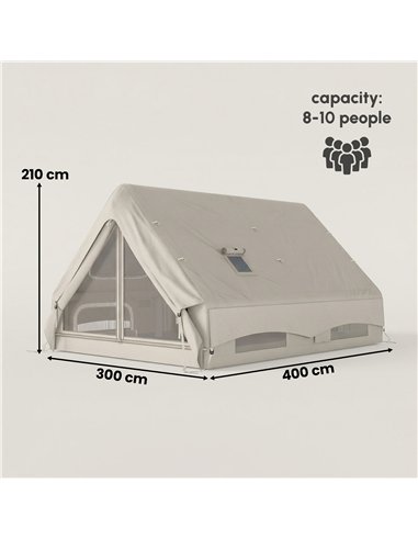 Outsunny Inflatable Camping Tent, 4 Season Hot Tent 10000mm Waterproof with Chimney Opening, Sky Light and Air Pump, Khaki