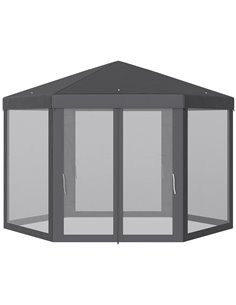 Outsunny 4x4m Netting Gazebo, Hexagon Tent Shade Resistant, Grey