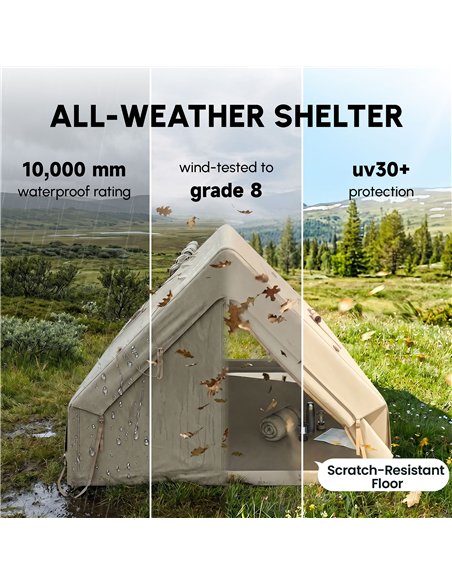 Outsunny Inflatable Camping Tent, 4 Season Hot Tent 10000mm Waterproof with Chimney Opening, Sky Light and Air Pump, Khaki - pic 187550 | FastDaddyshop