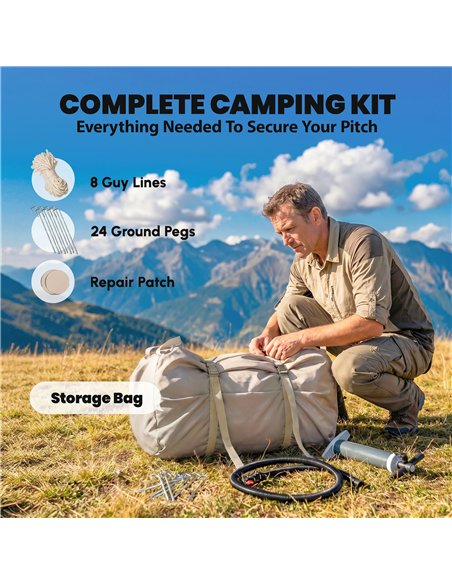 Outsunny Inflatable Camping Tent, 4 Season Hot Tent 10000mm Waterproof with Chimney Opening, Sky Light and Air Pump, Khaki - pic 187554 | FastDaddyshop
