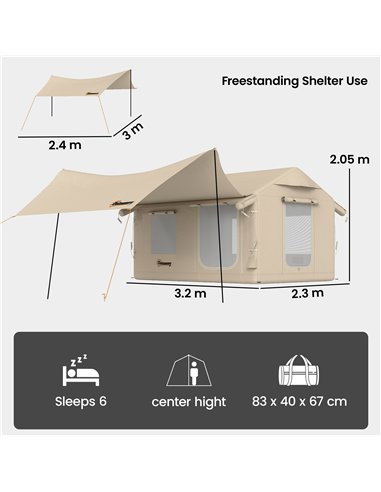 Outsunny Inflatable Tents Waterproof Glamping Tent with Stove Jack for 6-8 Person