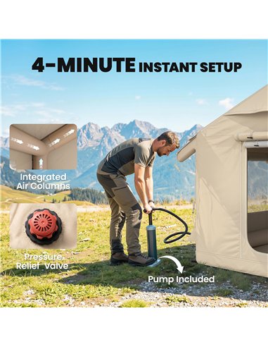 Outsunny Inflatable Tents Waterproof Glamping Tent with Stove Jack for 6-8 Person