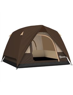 Outsunny 3-4 Person Camping Tent, Easy Set Up 3-4 Man Tent w/ Sewn-in Groundsheet, Waterproof Dome Tent w/ Mesh Windows, Brown