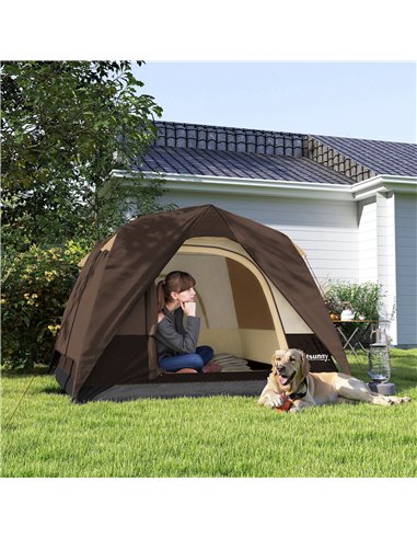 Outsunny 3-4 Person Camping Tent, Easy Set Up 3-4 Man Tent w/ Sewn-in Groundsheet, Waterproof Dome Tent w/ Mesh Windows, Brown