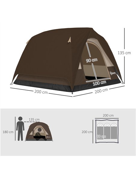 Outsunny 3-4 Person Camping Tent, Easy Set Up 3-4 Man Tent w/ Sewn-in Groundsheet, Waterproof Dome Tent w/ Mesh Windows, Brown - pic 187566 | FastDaddyshop