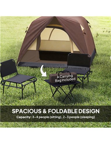 Outsunny 3-4 Person Camping Tent, Easy Set Up 3-4 Man Tent w/ Sewn-in Groundsheet, Waterproof Dome Tent w/ Mesh Windows, Brown