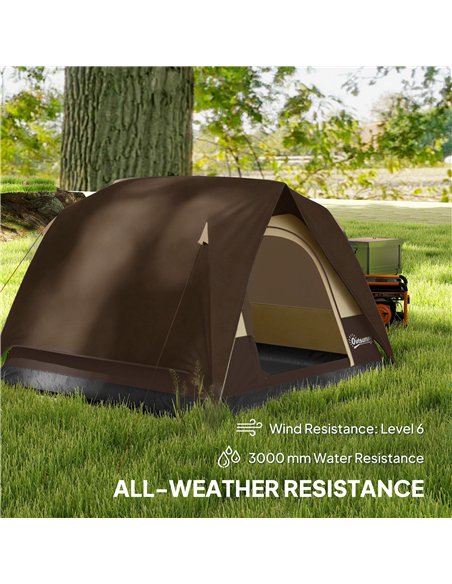 Outsunny 3-4 Person Camping Tent, Easy Set Up 3-4 Man Tent w/ Sewn-in Groundsheet, Waterproof Dome Tent w/ Mesh Windows, Brown - pic 187568 | FastDaddyshop