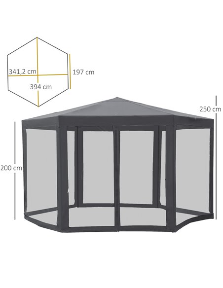 Outsunny 4x4m Netting Gazebo, Hexagon Tent Shade Resistant, Grey - pic 18757 | FastDaddyshop
