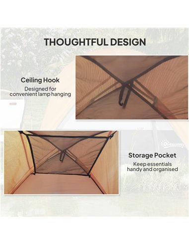 Outsunny 3-4 Person Camping Tent, Easy Set Up 3-4 Man Tent w/ Sewn-in Groundsheet, Waterproof Dome Tent w/ Mesh Windows, Brown