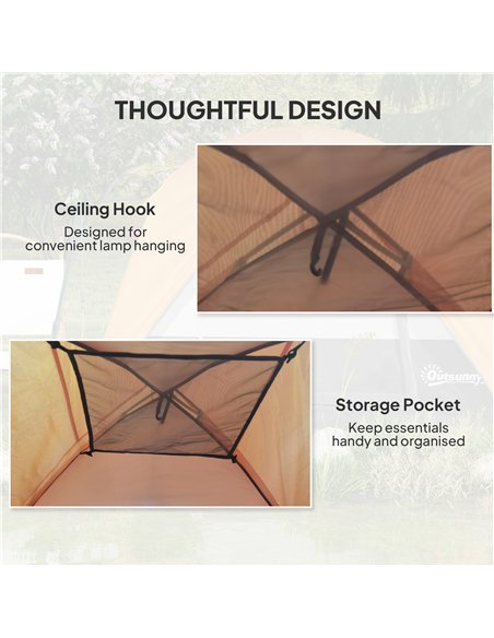 Outsunny 3-4 Person Camping Tent, Easy Set Up 3-4 Man Tent w/ Sewn-in Groundsheet, Waterproof Dome Tent w/ Mesh Windows, Brown - pic 187570 | FastDaddyshop