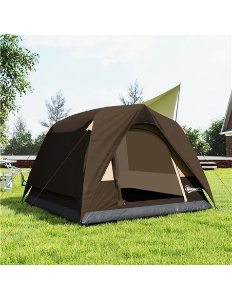 Outsunny 3-4 Person Camping Tent, Easy Set Up 3-4 Man Tent w/ Sewn-in Groundsheet, Waterproof Dome Tent w/ Mesh Windows, Brown - pic 187572 | FastDaddyshop