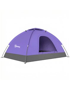 Outsunny 2 Person Camping Tent, Dome Tent with Zipped Doors, Storage Pocket, Portable Handy Bag, Light Purple