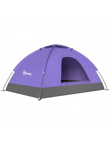 Outsunny 2 Person Camping Tent, Dome Tent with Zipped Doors, Storage Pocket, Portable Handy Bag, Light Purple - pic 187573 | FastDaddyshop