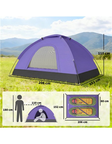 Outsunny 2 Person Camping Tent, Dome Tent with Zipped Doors, Storage Pocket, Portable Handy Bag, Light Purple - pic 187575 | FastDaddyshop