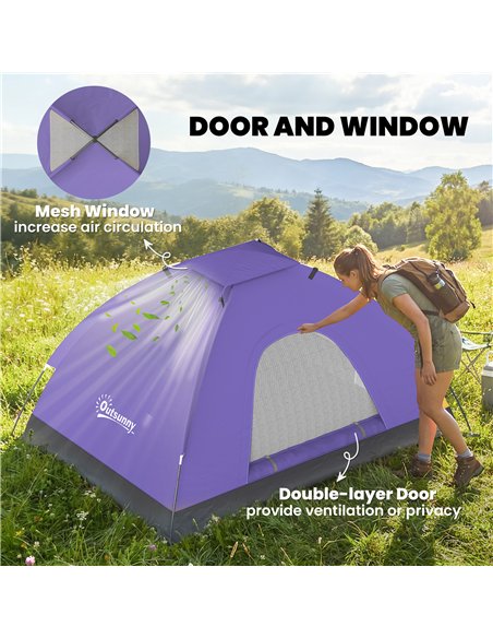 Outsunny 2 Person Camping Tent, Dome Tent with Zipped Doors, Storage Pocket, Portable Handy Bag, Light Purple - pic 187576 | FastDaddyshop