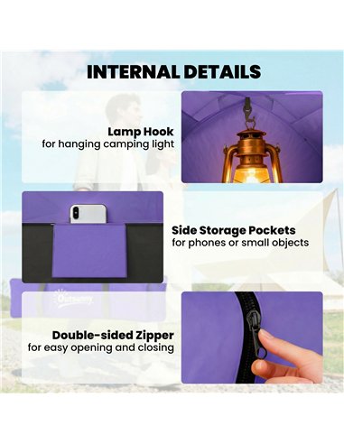 Outsunny 2 Person Camping Tent, Dome Tent with Zipped Doors, Storage Pocket, Portable Handy Bag, Light Purple