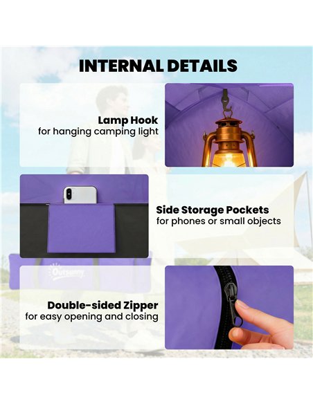 Outsunny 2 Person Camping Tent, Dome Tent with Zipped Doors, Storage Pocket, Portable Handy Bag, Light Purple - pic 187577 | FastDaddyshop