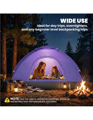 Outsunny 2 Person Camping Tent, Dome Tent with Zipped Doors, Storage Pocket, Portable Handy Bag, Light Purple