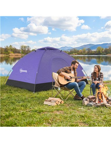 Outsunny 2 Person Camping Tent, Dome Tent with Zipped Doors, Storage Pocket, Portable Handy Bag, Light Purple