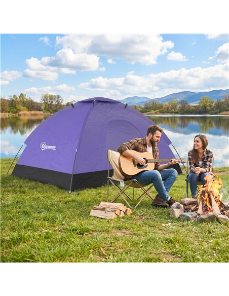 Outsunny 2 Person Camping Tent, Dome Tent with Zipped Doors, Storage Pocket, Portable Handy Bag, Light Purple - pic 187580 | FastDaddyshop