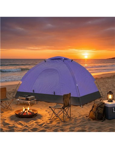 Outsunny 2 Person Camping Tent, Dome Tent with Zipped Doors, Storage Pocket, Portable Handy Bag, Light Purple