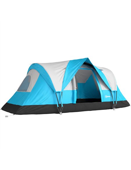 Outsunny 5-6 Man Camping Tent, Tunnel Tent, Water Resistant Hiking Shelter with Groundsheet and Carry Bag, Light Blue - pic 187582 | FastDaddyshop