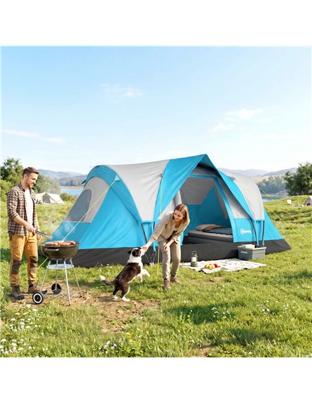 Outsunny 5-6 Man Camping Tent, Tunnel Tent, Water Resistant Hiking Shelter with Groundsheet and Carry Bag, Light Blue - pic 187583 | FastDaddyshop