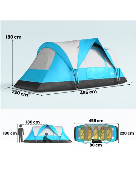 Outsunny 5-6 Man Camping Tent, Tunnel Tent, Water Resistant Hiking Shelter with Groundsheet and Carry Bag, Light Blue - pic 187584 | FastDaddyshop