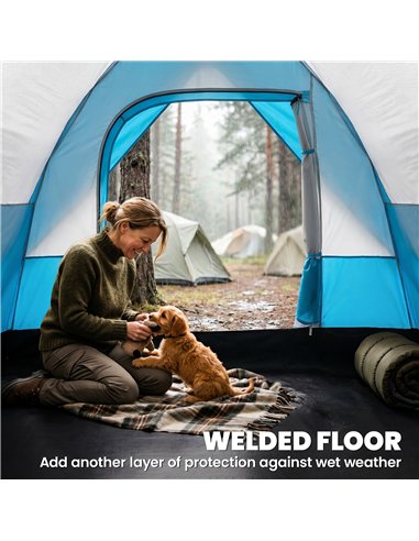 Outsunny 5-6 Man Camping Tent, Tunnel Tent, Water Resistant Hiking Shelter with Groundsheet and Carry Bag, Light Blue